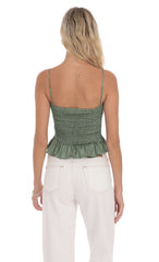 Satin Smocked Striped Button Top in Sage