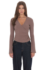 V-Neck Overlap Top in Taupe