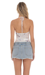 Mesh Floral Halter Top in White