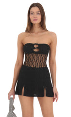 Lace Cutout Strapless Dress in Black