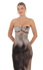 Swirl Mesh Cutout Maxi Dress in Coffee