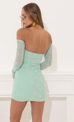 Floral Cutout Bodycon Dress in Green with Gloves