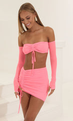Mesh Two Piece Skirt Set in Pink