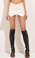 Faux Leather Skort In Ivory