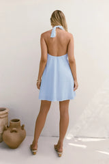 Deep Down Halter Mini Dress Blue