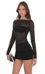 Sheer Striped Cutout Dress in Black