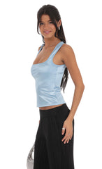 Satin Square Neck Top in Sky Blue