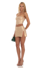 Faux Leather Two Piece Skirt Set in Gold