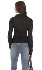 Sheer Mesh Button-Up Top in Black