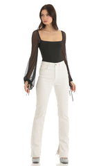 Mesh Long Sleeve Bodysuit in Black