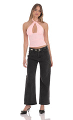 Cross Neck Halter Top in Baby Pink