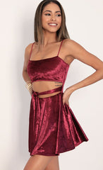 Perrie Velvet A-line Dress in Merlot