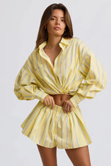 Cotton Poplin Stripe Pleated Shorts In Yellow Stripe