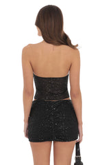 Sequin Strapless Two Piece Set in Black