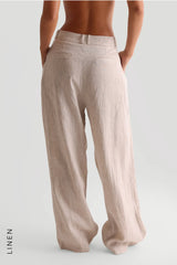 Sheveta The Ivy Wide-Leg Linen Trousers - Sand