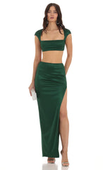 Satin Two Piece Set in Green