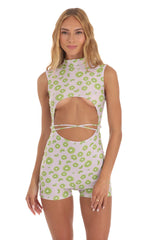 Kiwi Cutout Romper in Purple