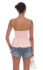 Gingham Peplum Top in Pink