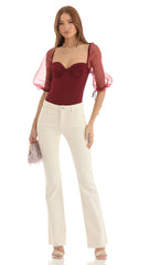 Puff Sleeve Bodysuit in Red