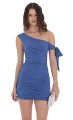 Off Shoulder Shimmer Tie Dress in Royal Blue