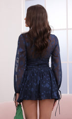 Floral Chiffon Dress in Navy