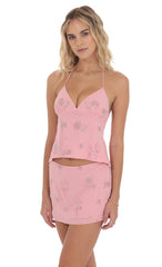 Sequin Beaded Floral Top in Pink
