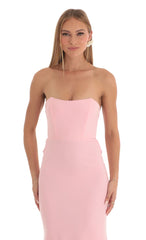 Mermaid Strapless Corset Maxi Dress in Pink