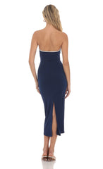 Cutout Strapless Midi Dress in Navy