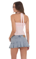 Ruffle Denim Skort in Washed Blue