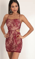 Tara Floral Lace Cutout Dress in Merlot