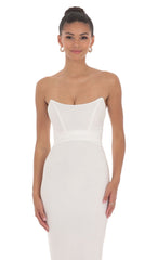 Corset Strapless Midi Dress in White