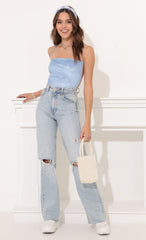 Strappy Back Bodysuit in Blue Velvet Butterfly