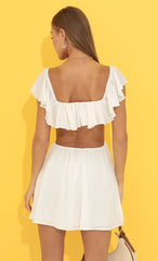 Cutout Ruffle Dress in White