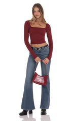 Scoop Neck Long Sleeve Top in Burgundy