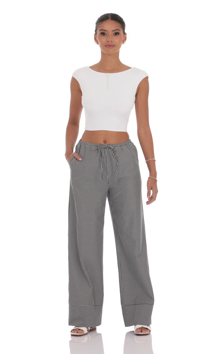 Pinstripe Straight Leg Pants in Grey