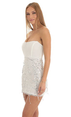 Dangling Sequin Corset Dress in White