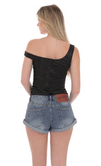 Low Rise Cuffed Denim Shorts in Blue