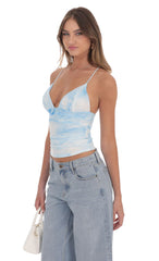 Swirl Mesh V-Neck Top in Blue