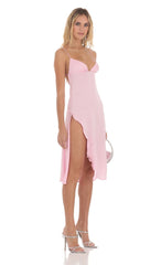 Satin Midi Dress in Pink