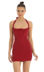Shimmer Corset Bodycon Dress in Red