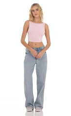 Embroidered Open Back Top in Pink