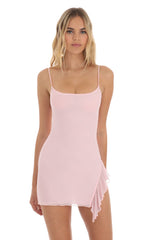 Ruffle Slit Mini Dress in Pink