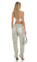 Rhinestone Pants in Sage Green