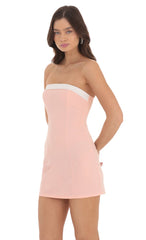 White Trim Strapless Dress in Pink