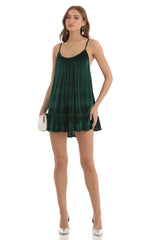 Velvet Open Back Flare Dress in Green