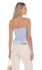 Smocked Striped Button Top in Blue