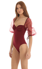 Puff Sleeve Bodysuit in Red