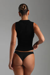 Sheveta Form-Ribbed Button-Down Tank Top - Black