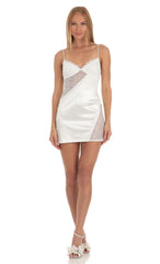 Satin Lace Cutout Dress in White