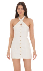 Cross Neck Halter Dress in White
